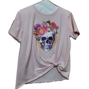 Skull T-Shirt with Flower Crown Size XL Loose Fit Super Soft by Soul Pink